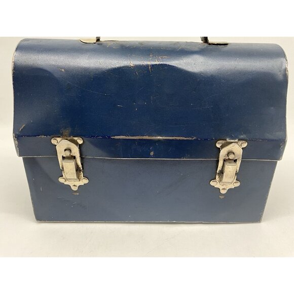 Vintage 1940's Era Dome Top Metal Lunch Box by American Thermos Bottle Co Blue. - Picture 8 of 16